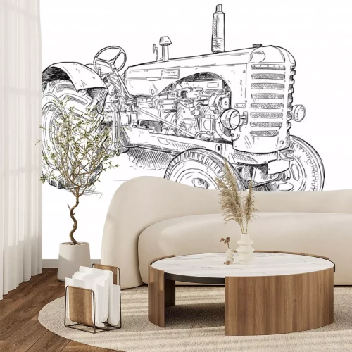 Sticker Vector artistic pen and ink drawing of old tractor. Tractor was made in Scotland, United Kingdom in between 1954 - 1958 or 50's.