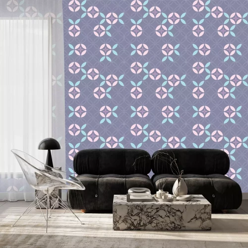 Tapete Japanischer Blumenmustervektor. Geometrischer Schablonenhintergrund. Morgenröte Blumenvektor