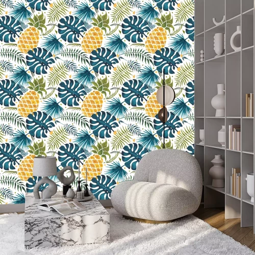 Tapete Ananasfruchtmuster mit Blättern