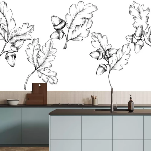 Sticker Vector autumn oak leaves. Leaf plant botanical garden floral foliage. Isolated illustration element. Vector leaf for background, texture, wrapper pattern, frame or border.