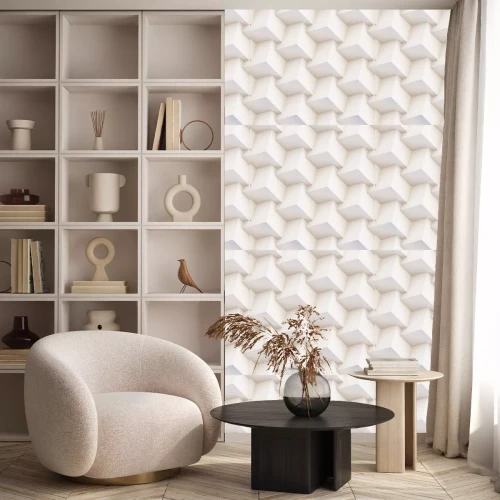 Tapete Seamless 3D pattern made of white and beige geometric shapes, creative background or wallpaper surface made of light and shadow. Futuristic decorative abstract texture design, simple graphic elements