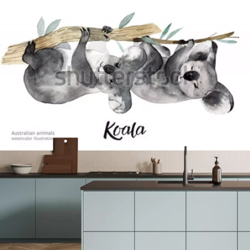Sticker Tiere für Kinder Aquarell Koalas auf einem Ast