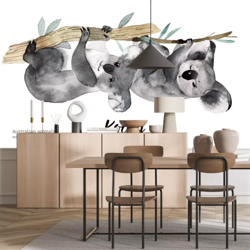 Sticker Tiere für Kinder Aquarell Koalas auf einem Ast