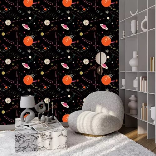 Tapete Bunter Weltraum auf schwarzem Hintergrund