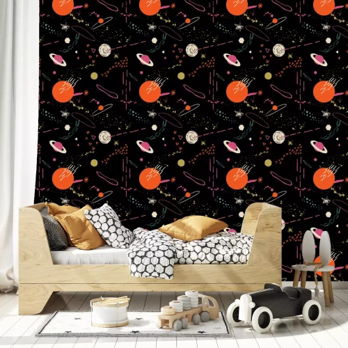 Tapete Bunter Weltraum auf schwarzem Hintergrund