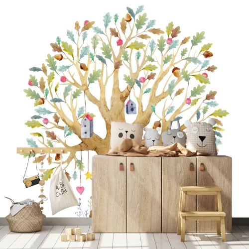 Sticker Baumillustration der Aquarellkinder, Stammbaum, genealogischer Baum. süsser Märchenbaum, Kinderillustration