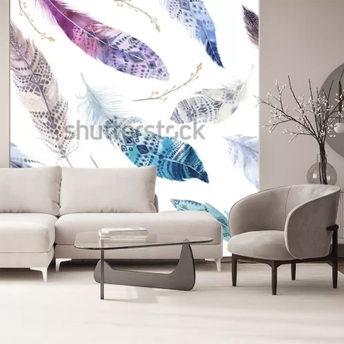 Fototapete Bunte Federn im Boho-Stil