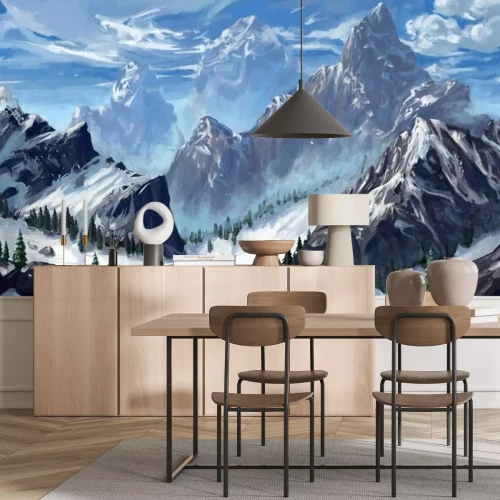 Fototapete Berge im Schnee aus der Fantasy-Welt