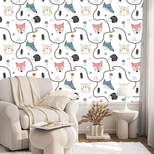 Tapete Waldwege Füchse Bärchen und Igel