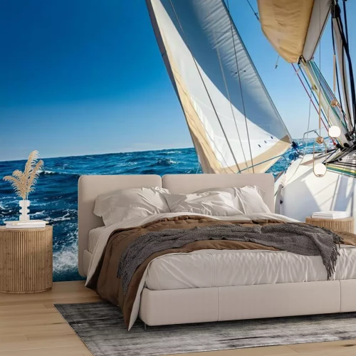 Fototapete Segelboot auf Wasser blauer Hintergrund