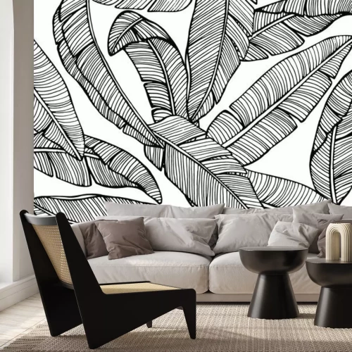 Sticker Schwarz-Weiß-Zeichnung mit Blättern