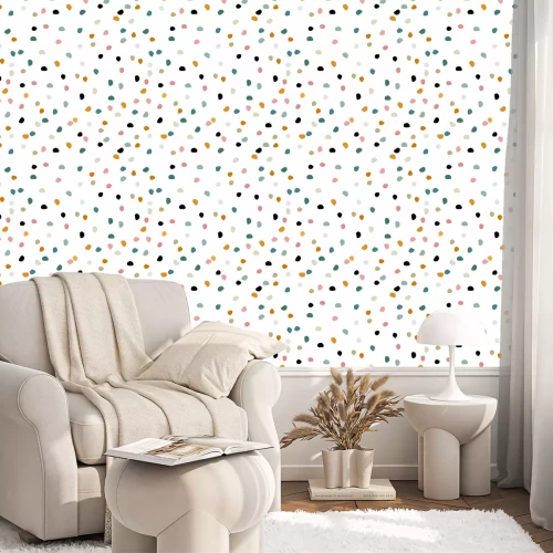 Tapete Semless hand drawn pattern with colorful dots. Abstract childish texture for fabric, textile, apparel. Vector illustration