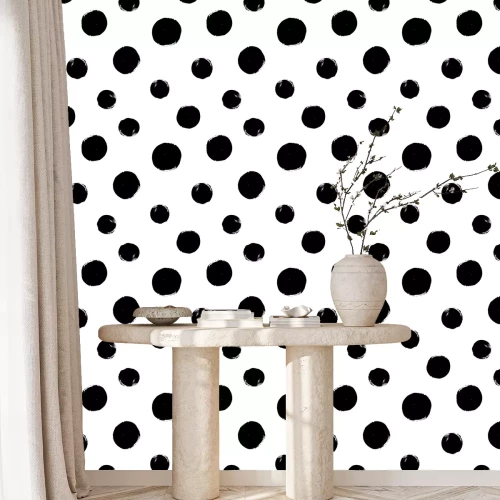 Tapete Hand drawn seamles pattern with textured circles. Uneven polka dot design, Vector illustration.