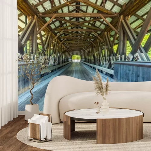 Fototapete Brücke 3d mit Holzbalken