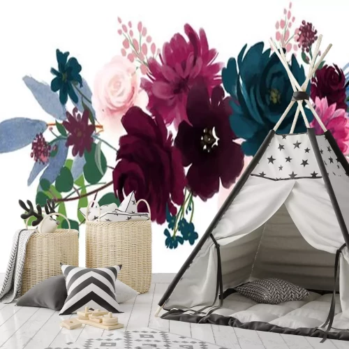 Sticker Dekorative Komposition aus Blumen und Federn