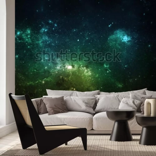 Fototapete Kosmischer Raum mit einem Nebel in Grüntönen