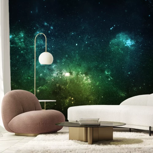 Fototapete Kosmischer Raum mit einem Nebel in Grüntönen