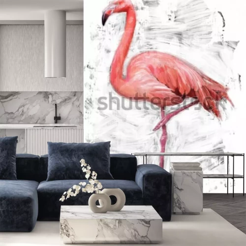 Sticker Tiere Flamingo auf einem Bein stehend