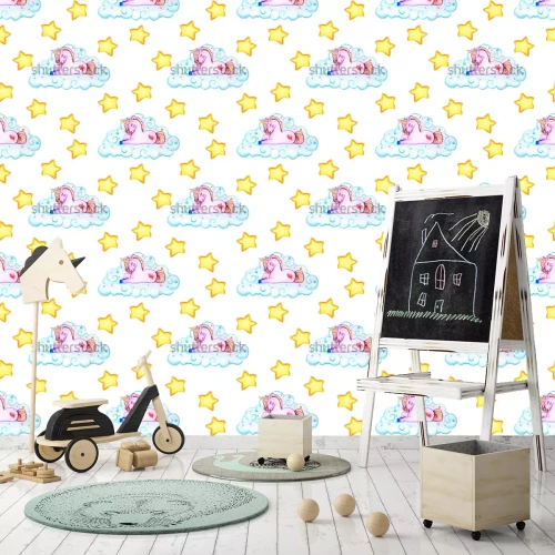 Tapete Einhorn auf Wolke