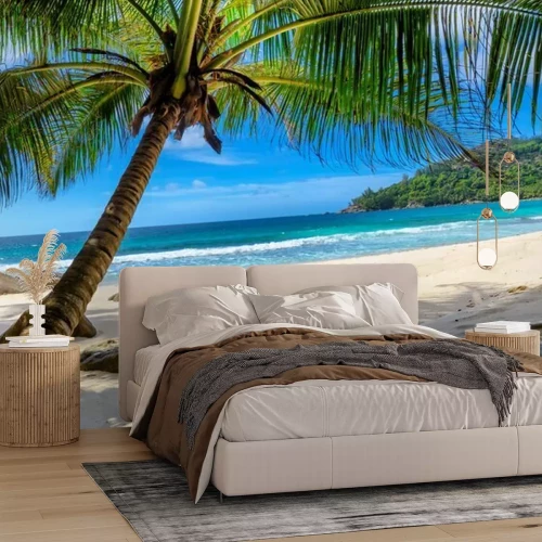 Fototapete Palme am Strand mit weißem Sand tropische Landschaft