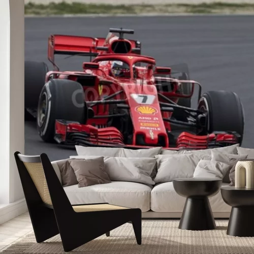 Sticker BARCELONA, SPAIN â FEBRUARY 26, 2018: Kimi Raikkonen during Formula One Test Days that celebrates at Circuit of Barcelona Catalunya.