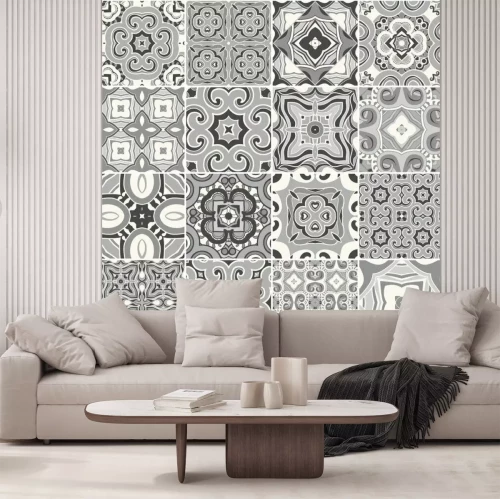 Sticker Traditional ornate portuguese decorative tiles azulejos in shades of gray