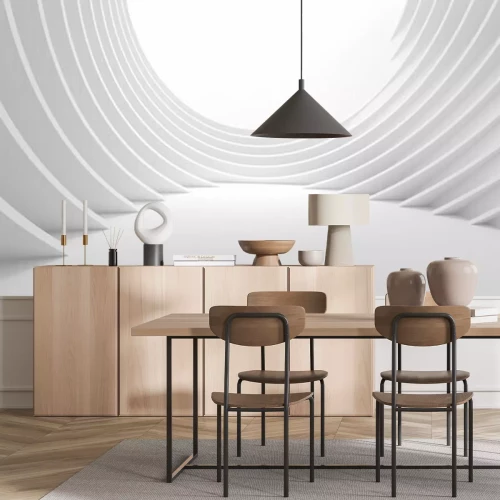 Fototapete 3d Illustration of White Circular Building. Modern Geometric Wallpaper. Futuristic Technology Design