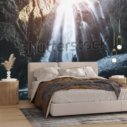 Fototapete Wasserfall in der Höhle in Island