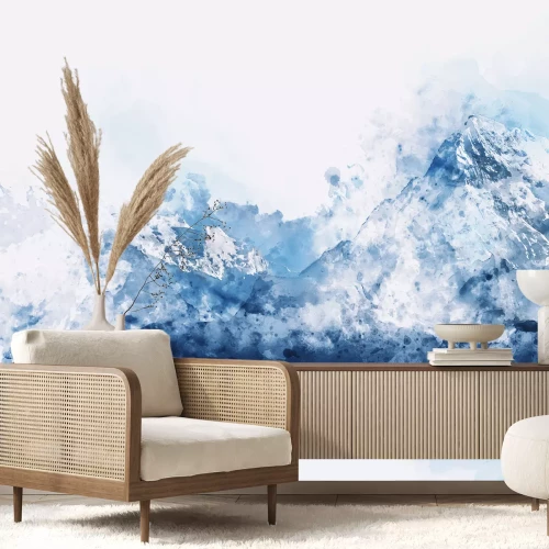 Fototapete Blaue Aquarell-Berge