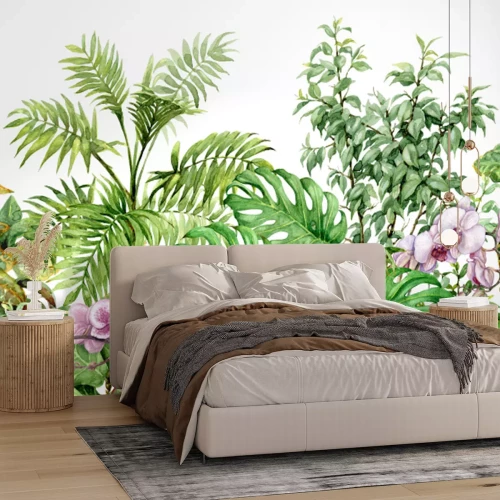 Fototapete Pflanzen und rosafarbene Blüten