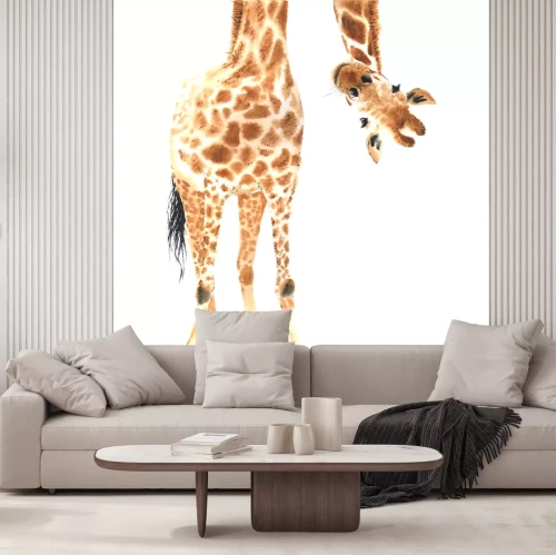 Sticker Eine Grafik einer Giraffe auf weißem Hintergrund im Aquarellstil