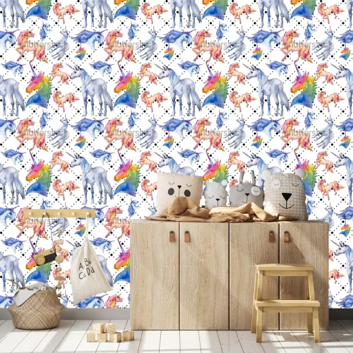 Tapete Aquarell Einhörner