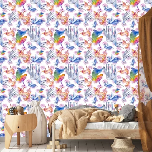 Tapete Regenbogen-Einhörner