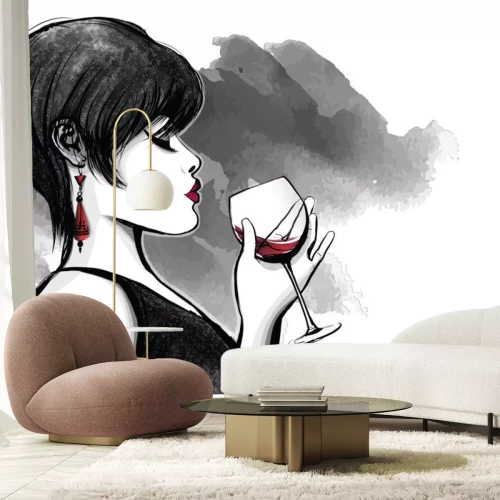 Sticker Frau trinkt Rotwein aus einem Glas