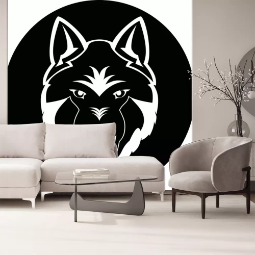 Sticker Wolf mit gefletschten Zähnen schwarz-weiße Grafik
