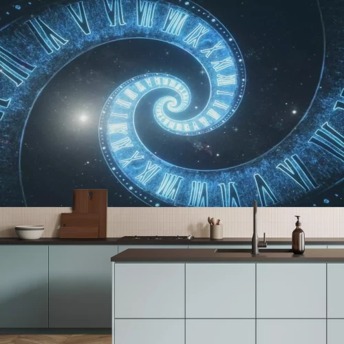 Fototapete Kosmischer Raum in der Spirale römischer Uhren