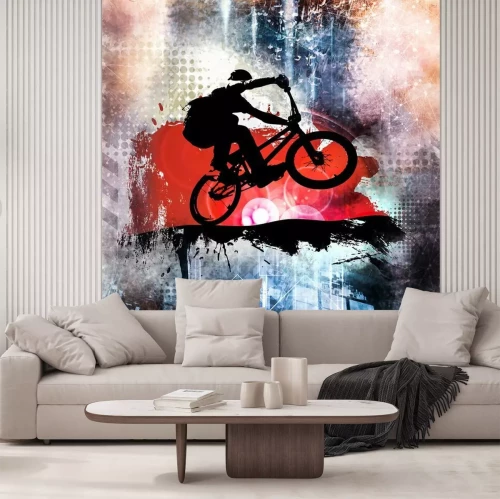 Sticker Young male bicycle jumper. Healthy lifestyle