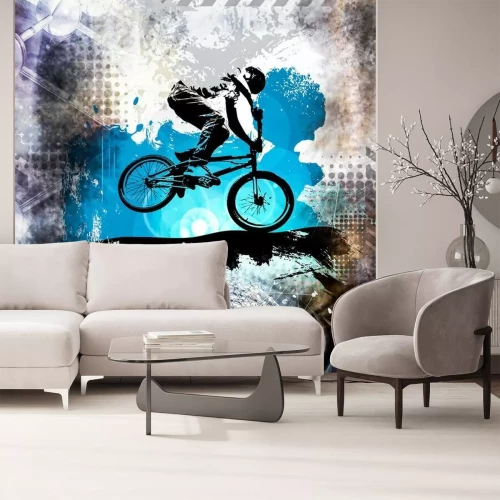 Sticker Young male bicycle jumper. Healthy lifestyle