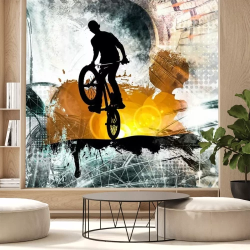 Sticker Young male bicycle jumper. Healthy lifestyle