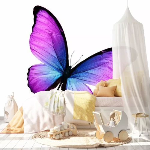 Sticker Schwarzer Schmetterling mit violett-blauen Flügeln