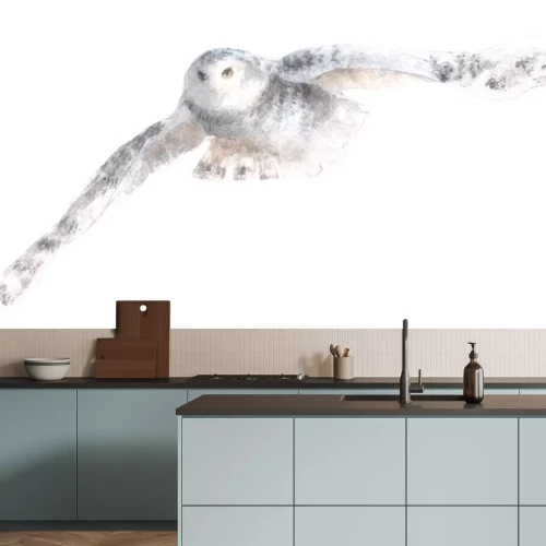 Sticker watercolor isolated illustration of white polar owl, drawing of north animal of antarctic, arctic and north pole, drawn by paints on white background