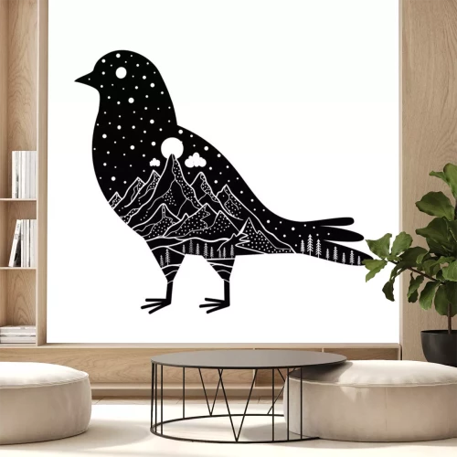 Sticker Silhouette eines Vogels mit einer Landschaft