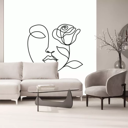 Sticker Abstract beauty woman face with rose. Continuous line drawing