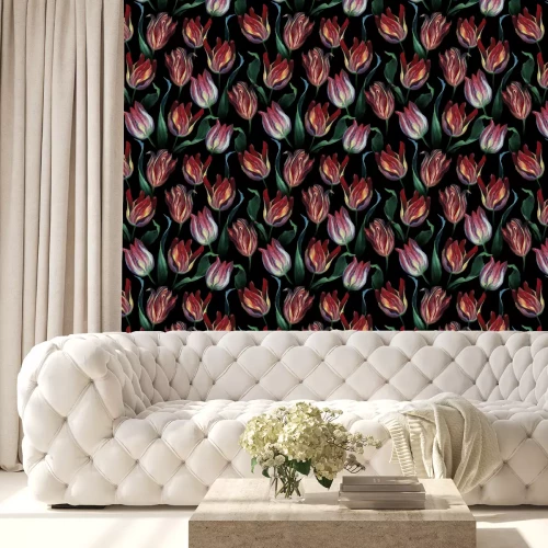 Tapete Tulpen wie gemalt auf schwarzem Hintergrund