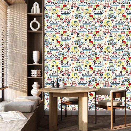 Tapete Vektor des nahtlosen Musters mit Autorennkarikatur