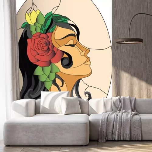 Sticker Spanish girl face stained glass pattern