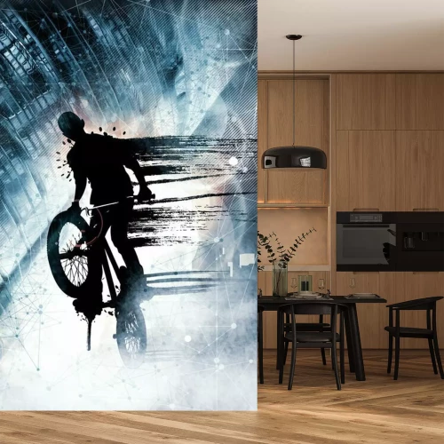 Sticker Young male bicycle jumper. Healthy lifestyle.