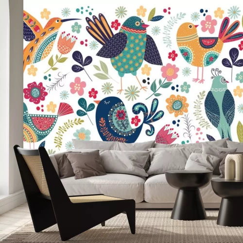 Sticker Vögel auf einer Volksillustration