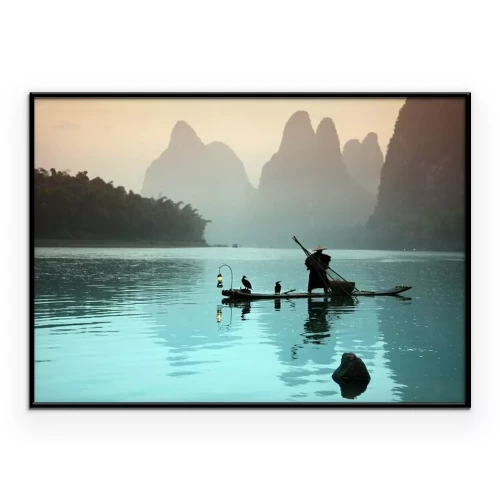 Poster Chinese Fischen mit Kormoranen Vögel