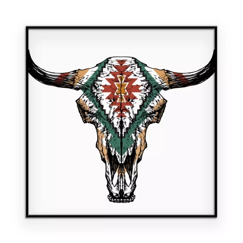Poster Stierkopf-Grafik mit ethnischem Ornament